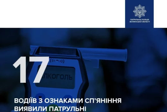 На Волині патрульні за вихідні виявили 17 нетверезих водіїв