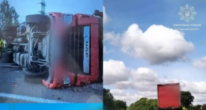 На автодорозі Н-22 перекинулася вантажівка DAF, ніхто не постраждав