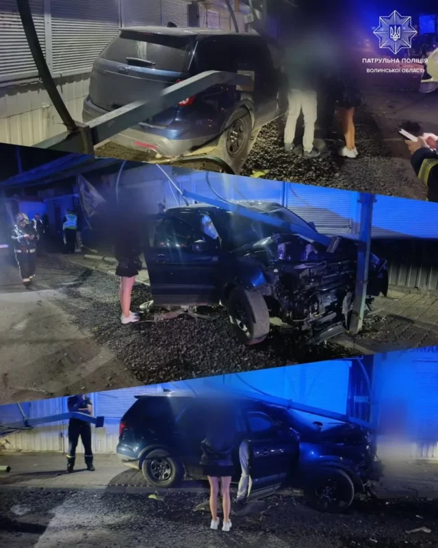 У Луцьку водій Ford після втечі від патрульних в’їхав у металеві опори