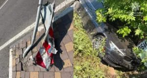 На трасі М-19 водій BMW зніс дорожні знаки та з’їхав у кювет