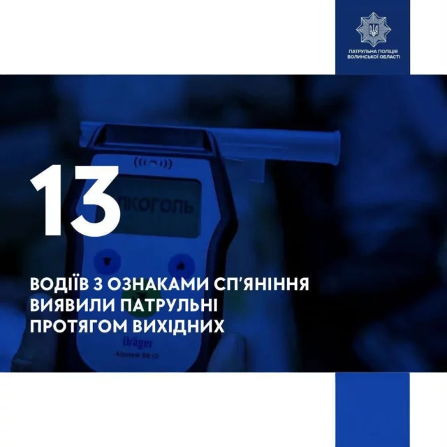На Волині за вихідні виявили 13 нетверезих водіїв