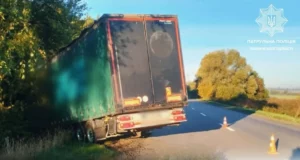 На трасі Н-22 вантажівка Renault Magnum з’їхала в кювет