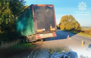 На трасі Н-22 вантажівка Renault Magnum з’їхала в кювет