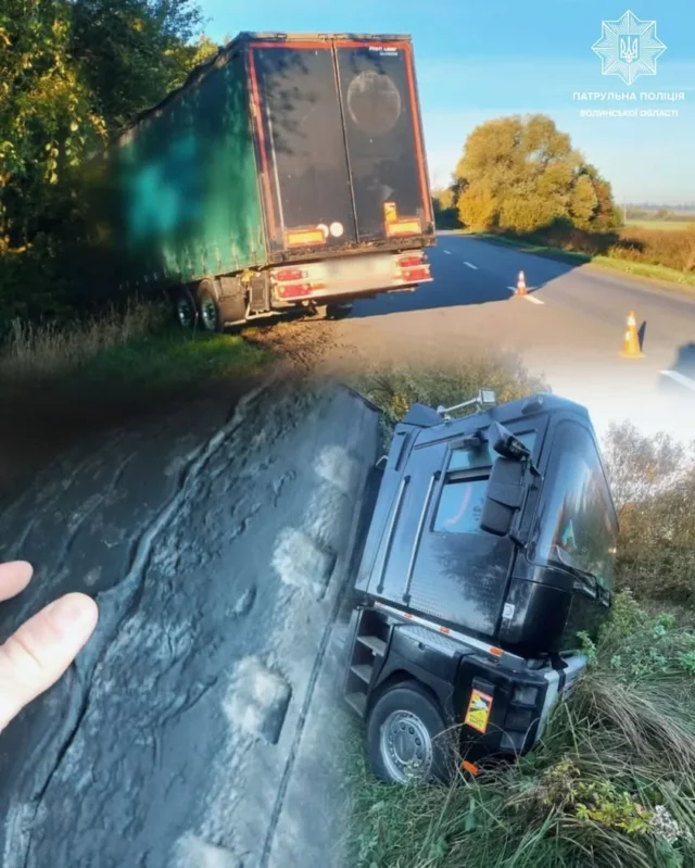 На трасі Н-22 вантажівка Renault Magnum з’їхала в кювет